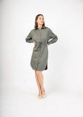 Satin Shirt Dress in Thyme Green