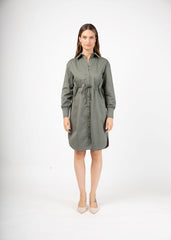 Satin Shirt Dress in Thyme Green