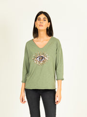 Sequined T-Shirt in Khaki