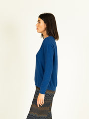 Silver Trim V Neck Jumper in Sapphire