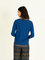 Silver Trim V Neck Jumper in Sapphire