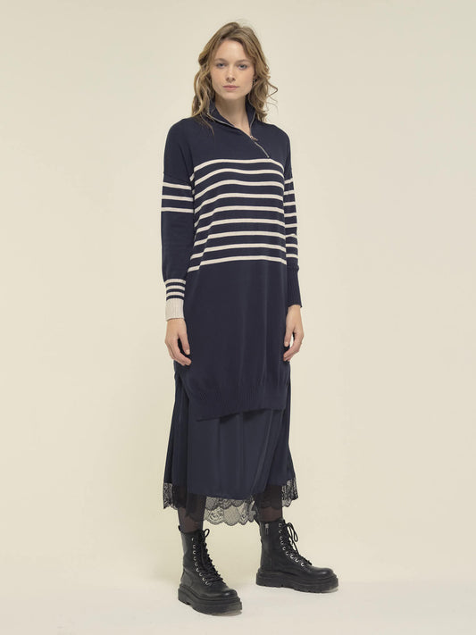 Striped Navy Jumper Dress with Underskirt T3