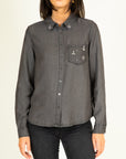Tencel Shirt with Jewelled Detail in Grey Denim Size 12