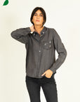Tencel Shirt with Jewelled Detail in Grey Denim Size 12